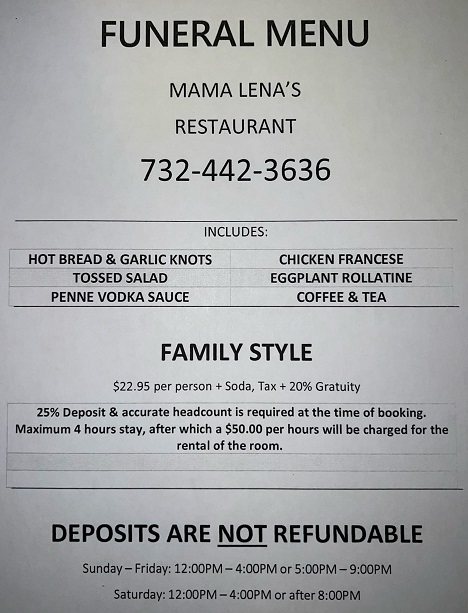 Mama Lena's Funeral Menu